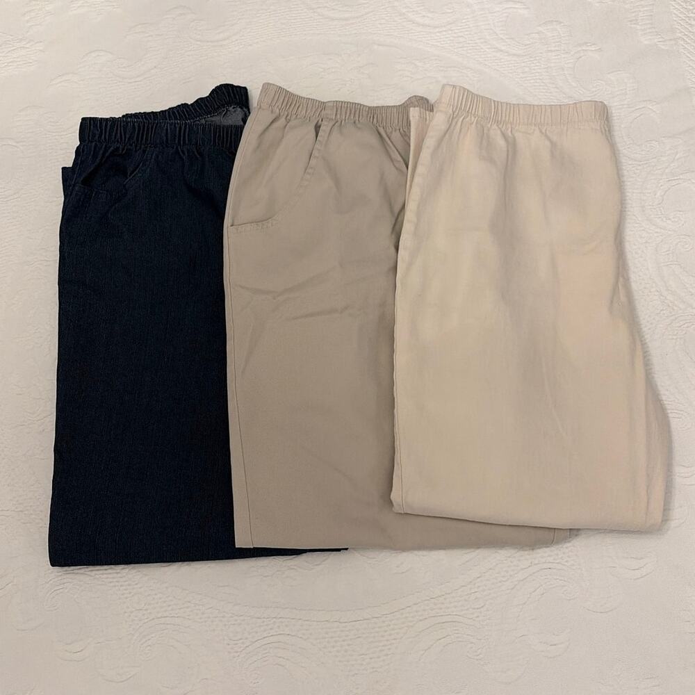 Lot of 3 Pairs Womens Pull on Dress Pants Size 24W Elastic Straight Leg Pleated